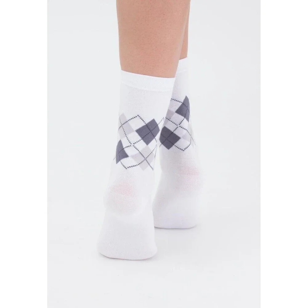 Women's socks, white with ornament, size US 6–9